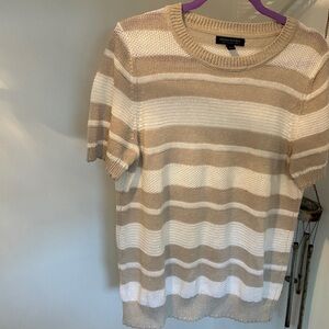 Banana Republic Beige and White Striped Short Sleeve Tee